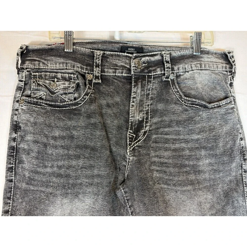 True Religion Jeans Ricky Big T Relaxed Straight Black Flap Pocket Men’s 36x32